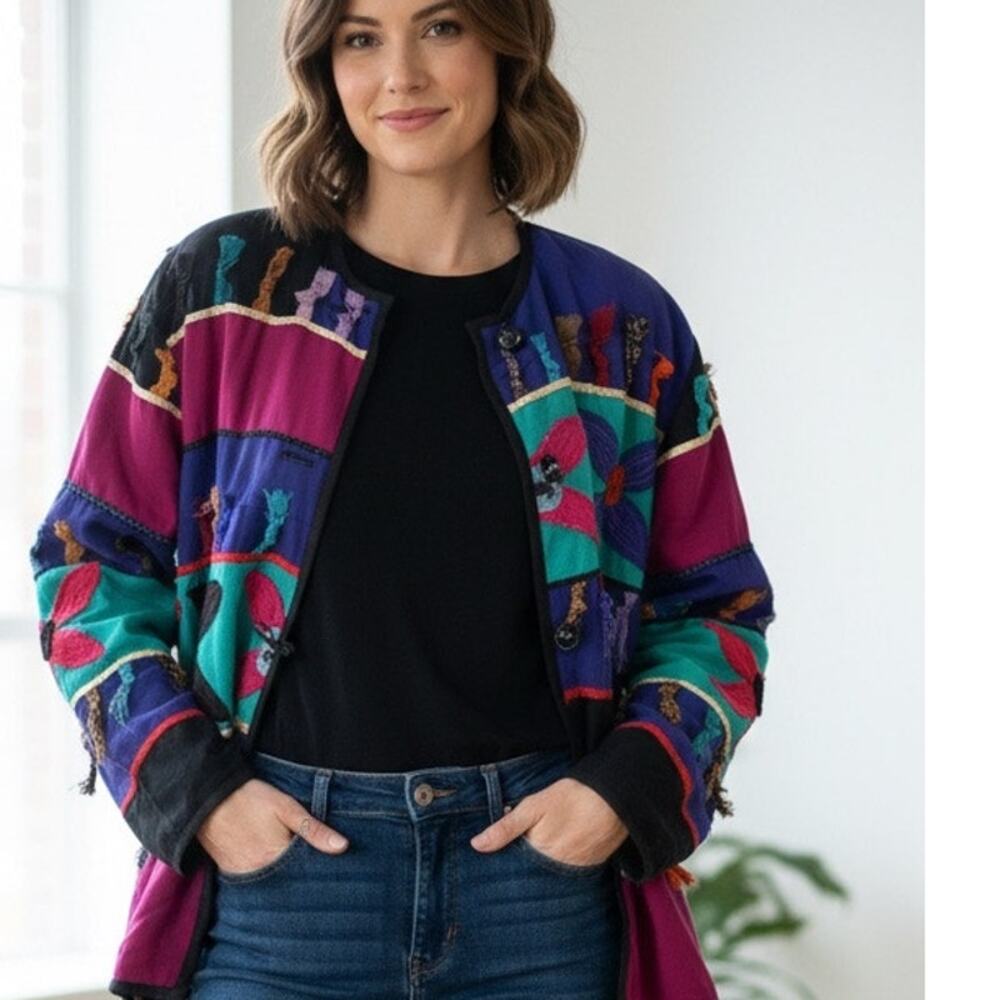 Allure knotted and embroidered fabric swatch jacket